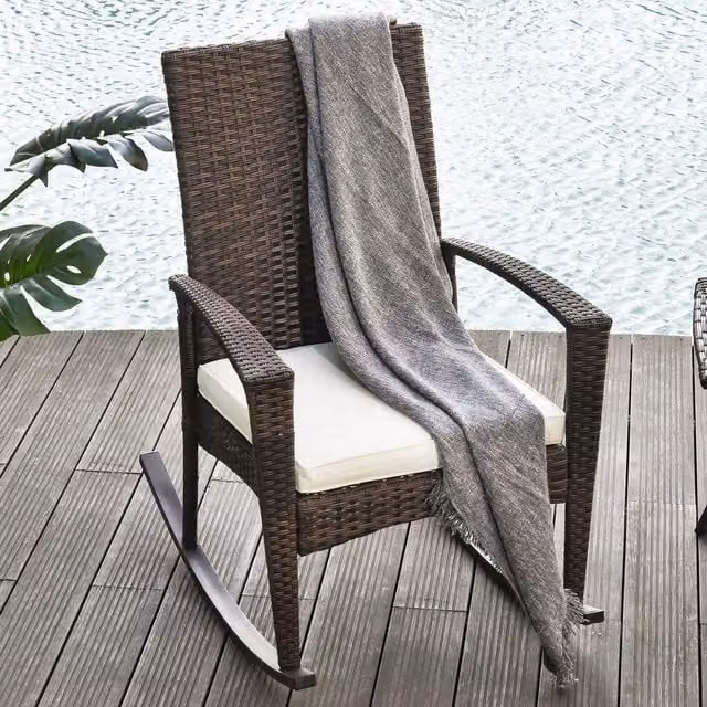 Outsunny Modern Brown Rattan and Steel Garden Rocking Chair
