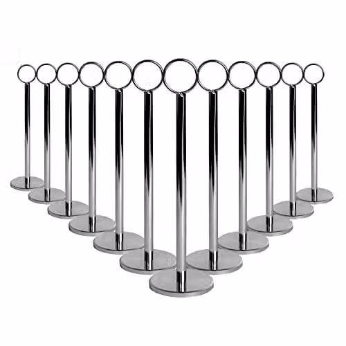Argon Tableware Silver Stainless Steel Table Number Holders, Pack of 12, Height: 20 cm