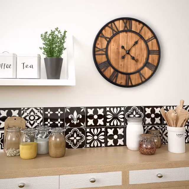 Berkfield Home Vintage Round Wall Clock with Quartz Movement in Brown Wood and Metal, Diameter: 60 cm