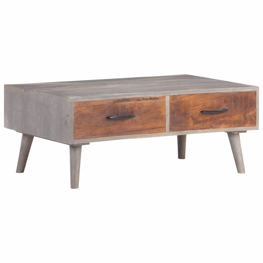 Berkfield Home Beautiful Grey Rustic Mango Wood Coffee Table W/D/H: 100 x 60 x 40 cm – 2
