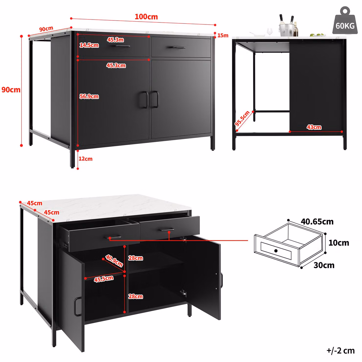 Aosom UK Black Standing Bar Table with MDF Top, Iron Legs and Adjustable Shelves, W: 90 cm, D: 90 cm, H: 90 cm – 3