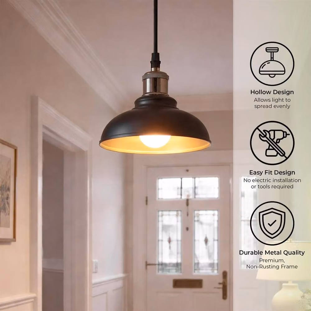 FLAVORA Black and Gold Modern Industrial Metal Dome Ceiling Lamp Shade – 3