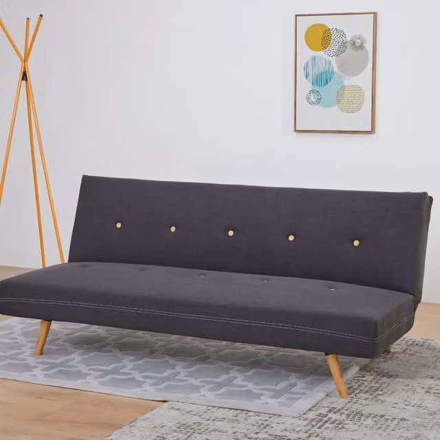 FurnitureboxUK Tomson Modern Upholstered Double Click Clack Sofa Bed in Black with Solid Wood Frame, 120 x 200 cm