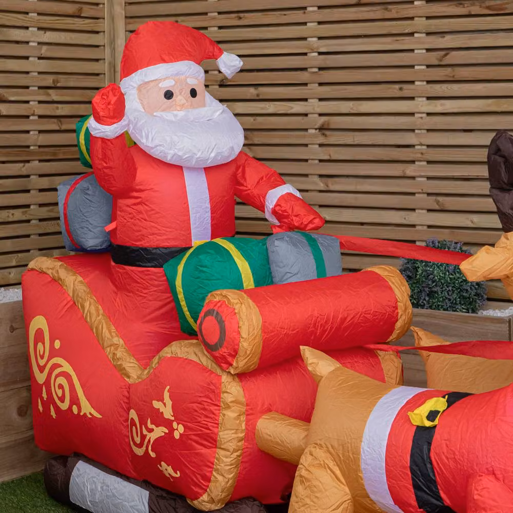 Samuel Alexander Light up Santa Sleigh with Reindeers Christmas Inflatable with LEDs, White and Multicolour – 2