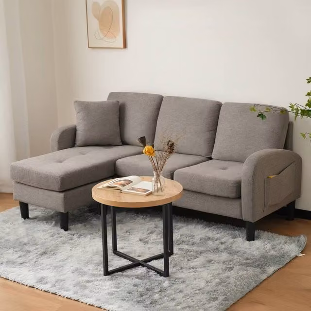 ModernLuxe Reversible L-shaped 3-seater Corner Sofa with Chaise Lounge in Grey Linen Fabric – 1
