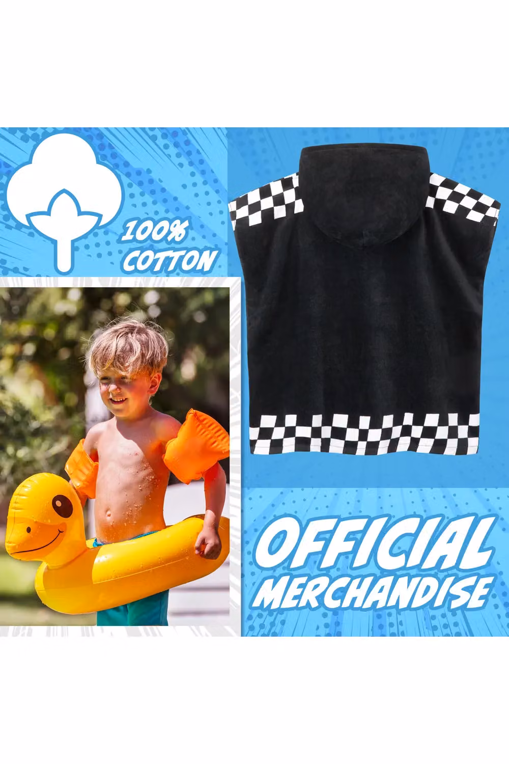 Get Trend Hot Wheels Hooded Bath Towel Poncho for Kids, Black – 5