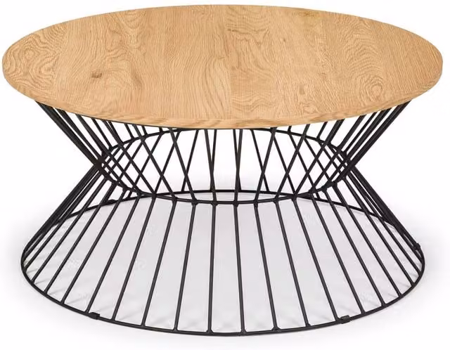 Cheshire Carloway Round Wire Coffee Table in Euro Oak and Black with Beige Finish – 1