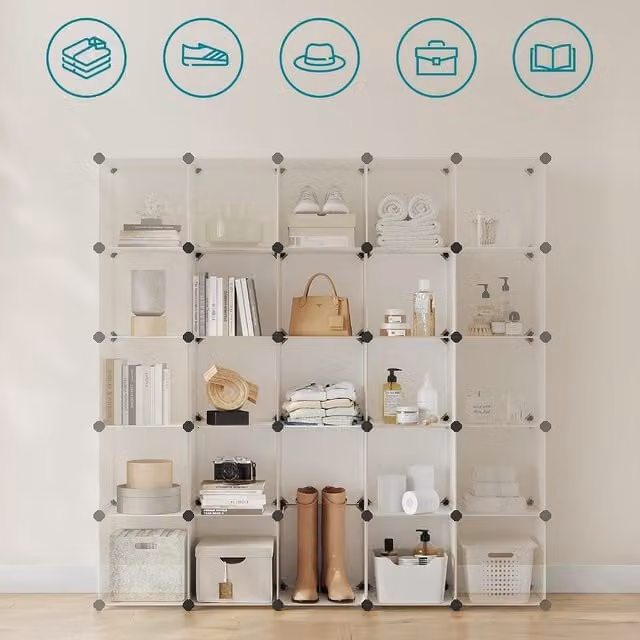 SONGMICS Modular Shoe Cabinet with 16 Cubes, White
