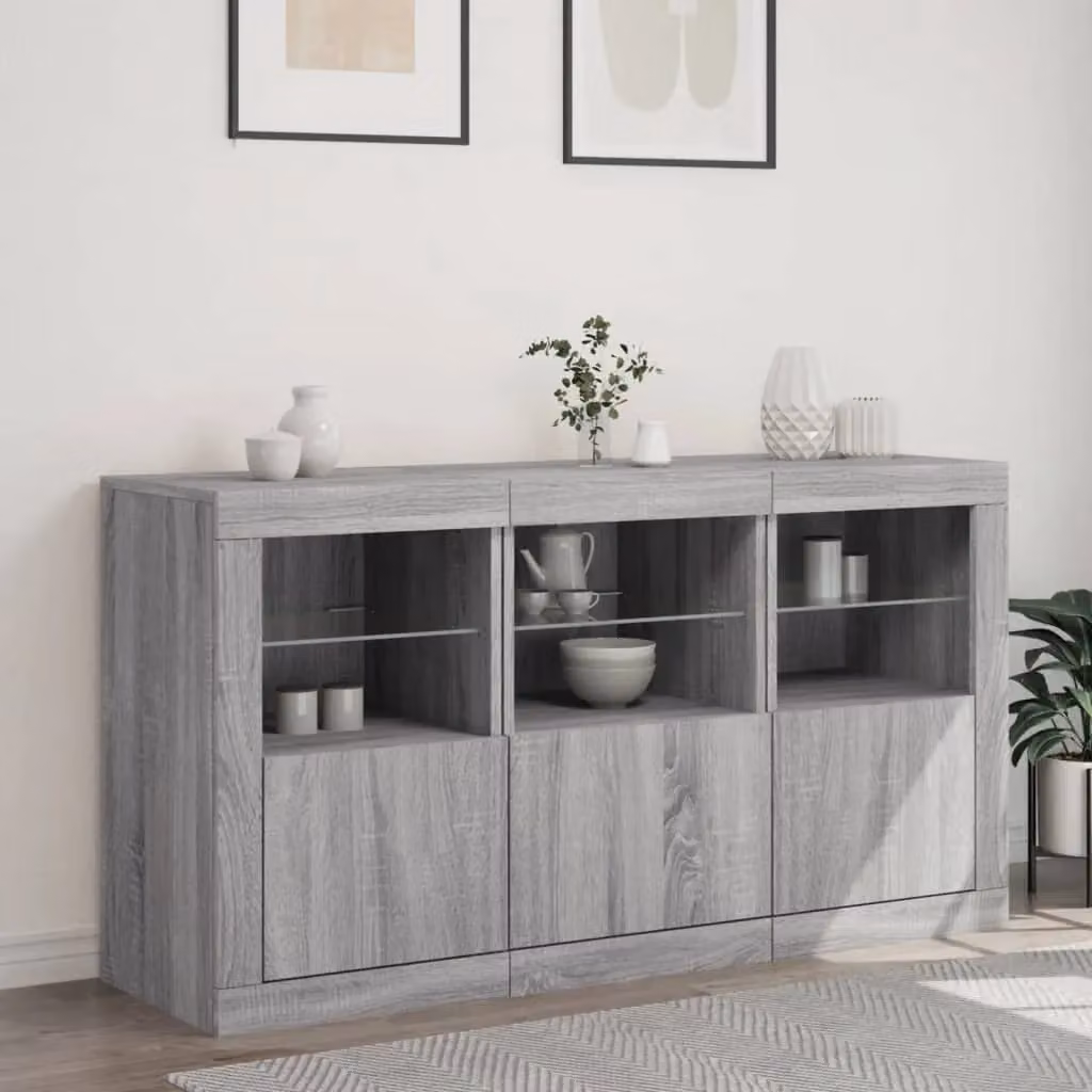 Berkfield Home Modern Sideboard with Integrated LED Lights in Grey Sonoma, W/D/H: 123 x 37 x 67 cm – 2