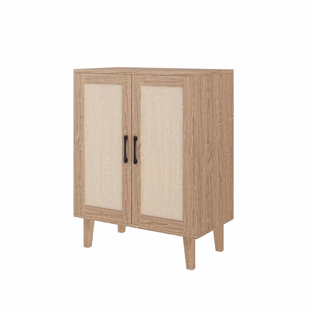 EONLION Rattan 2-Door Storage Cabinet and Sideboard TV Stand in Light Oak – 3
