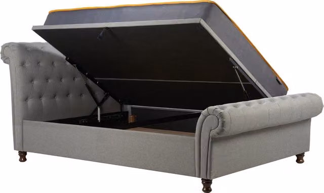 Birlea Castello King Size Side Ottoman Bed in Grey Velvet Fabric with Chesterfield Upholstered Frame and Lift Up Base, W/D/H: 180 x 200 cm