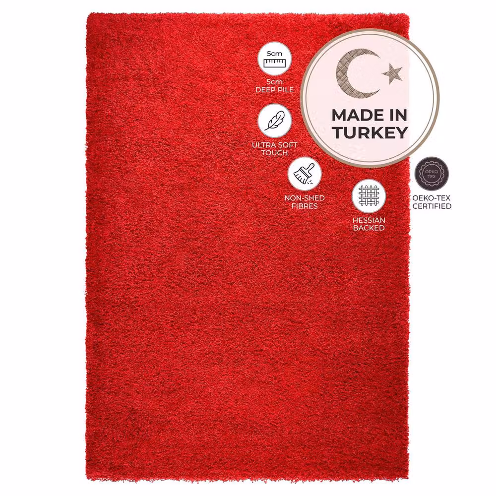 Bravich LTD Red Shaggy Area Rug, Soft Fluffy High Pile Rectangular Rug for Living Room or Bedroom, W: 160 cm, D: 230 cm – 4