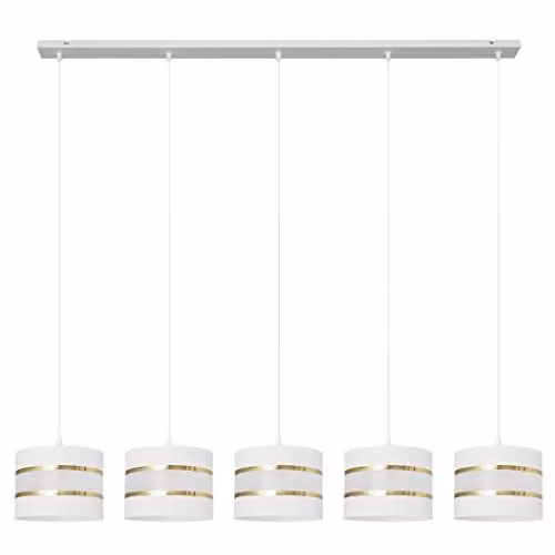 Netlighting Helen Straight Bar Pendant Ceiling Light in White and Gold/Brass, 115 cm