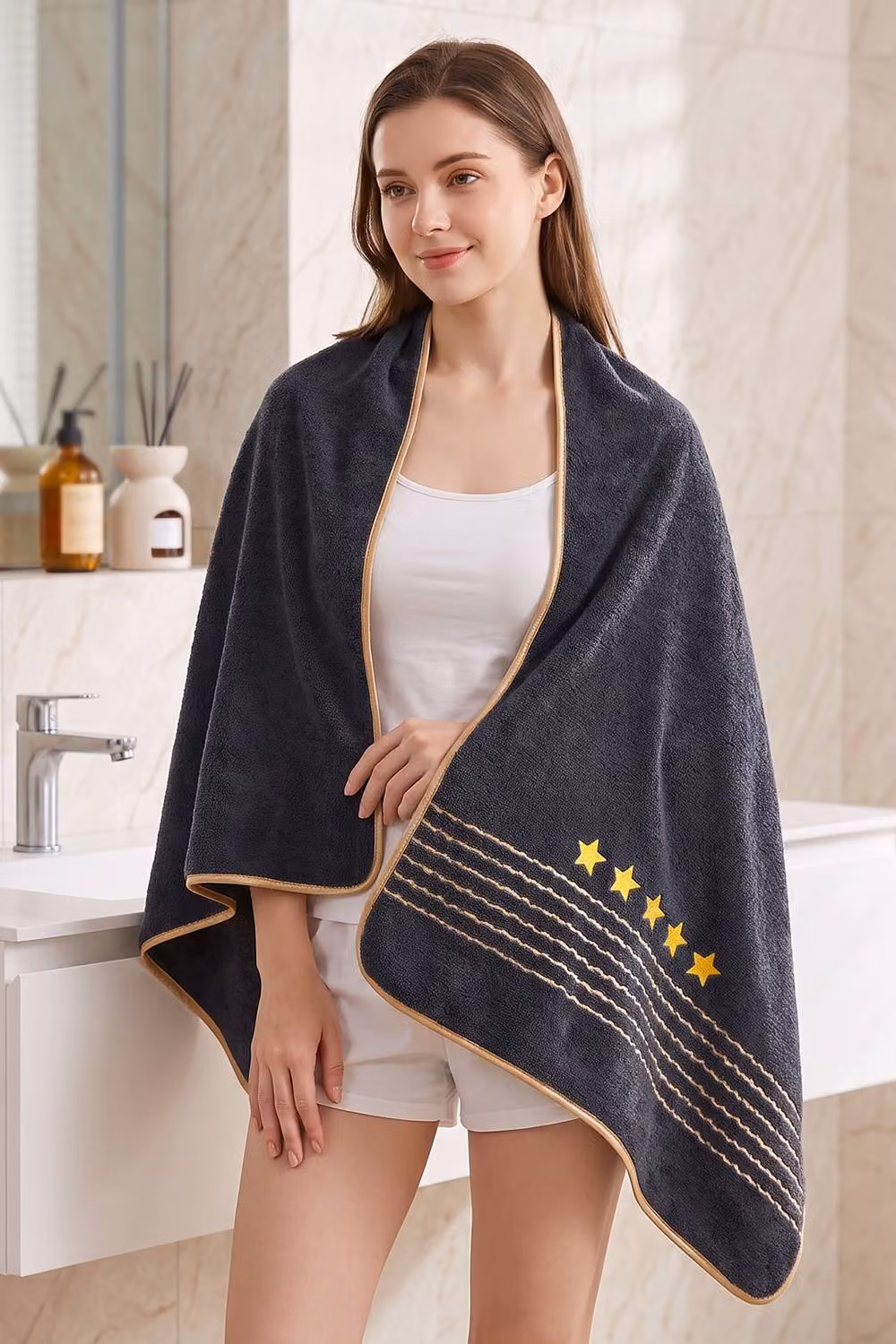 Living and Home 4-Pack Soft Terry Cotton Bath and Hand Towel Set in Multicolour Stars Design – 4