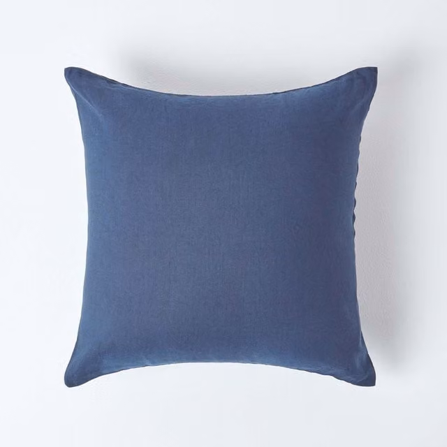 Homescapes Linen and Combed Cotton Pillowcase in Blue, Housewife Style, 60 cm