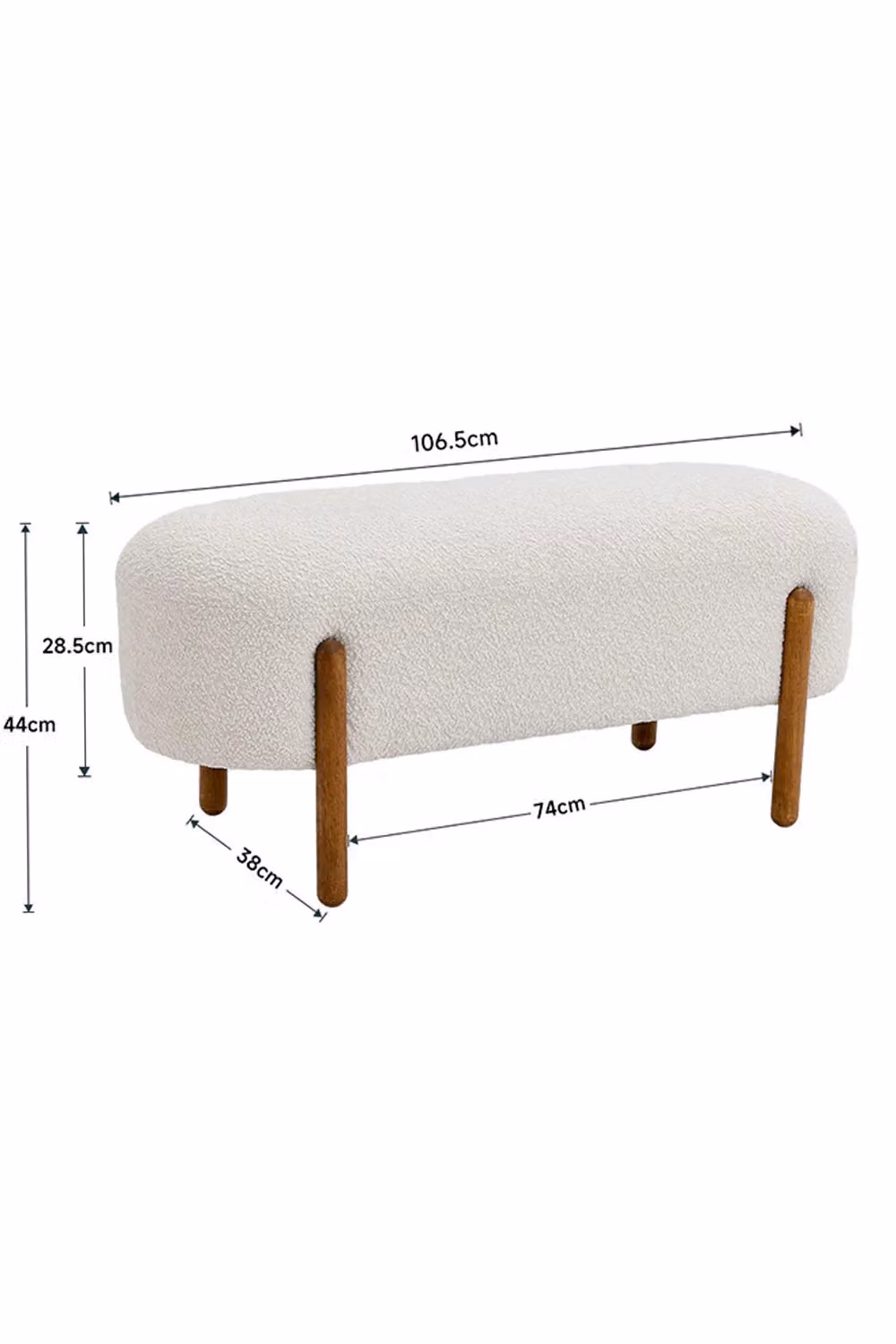 H&O Direct Modern Upholstered Bouclé Bench in Beige with Walnut Wood Legs – 2