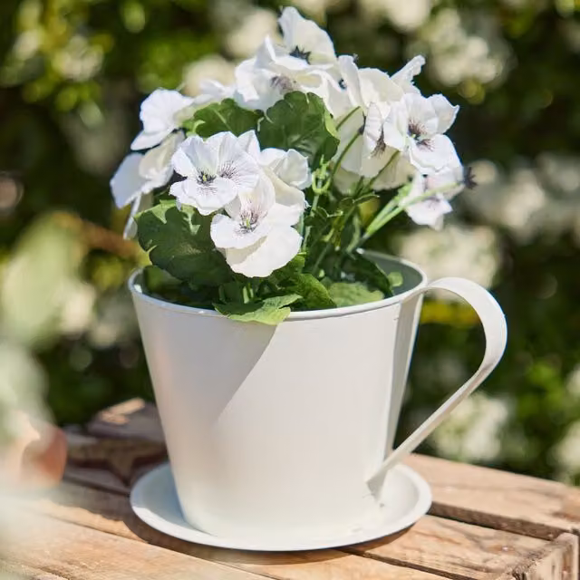 Dibor Vintage Cream Tea Cup Planter in White, Dia: 32 cm, H: 14 cm – 1