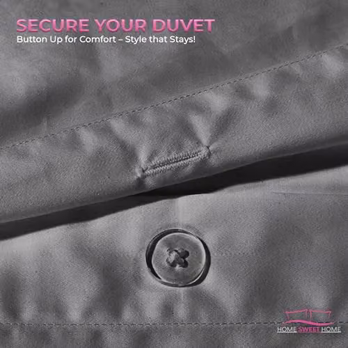 Home Sweet Home UK Grey Microfibre Duvet Cover and Pillowcase Set, W/D/H: 240 x 220 x 180 cm – 4