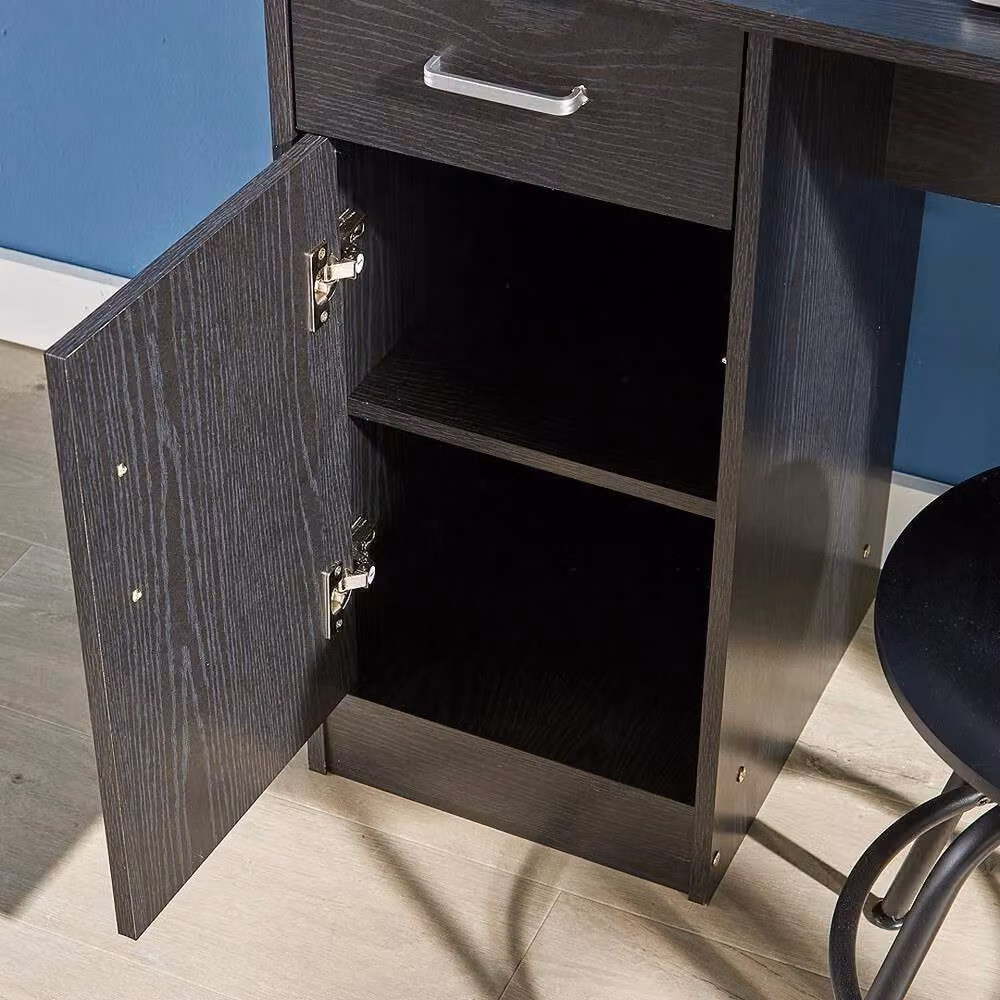 FORGEVIO Black Compact Computer Workstation Office Desk with 1 Drawer and 1 Door – 4