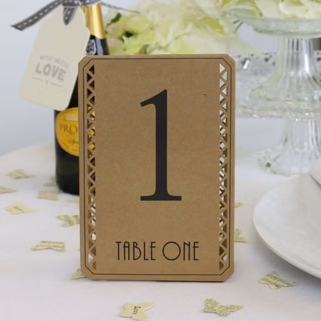 KDMD Pack of 72 Kraft Paper Table Numbers with Black Print in Brown and Black