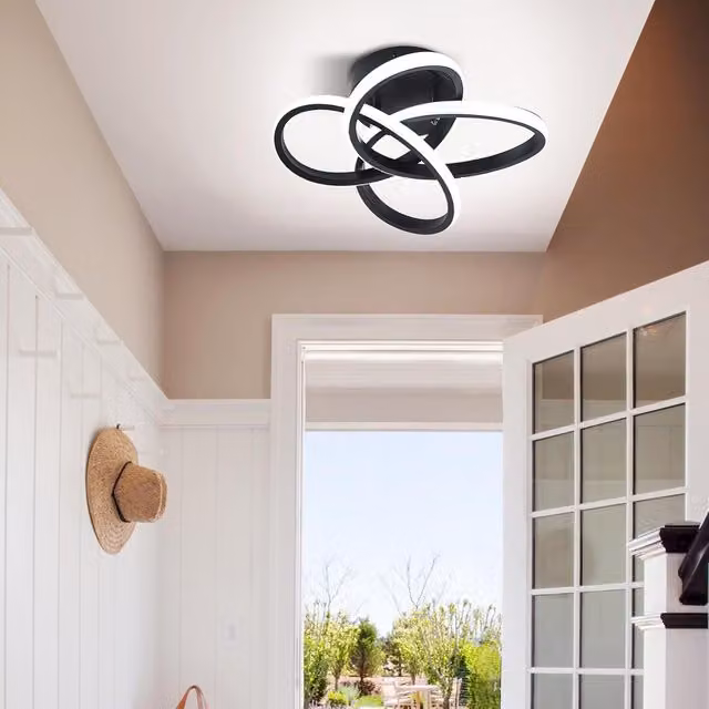 Garwarm Black Geometric LED Flush Mount Ceiling Light