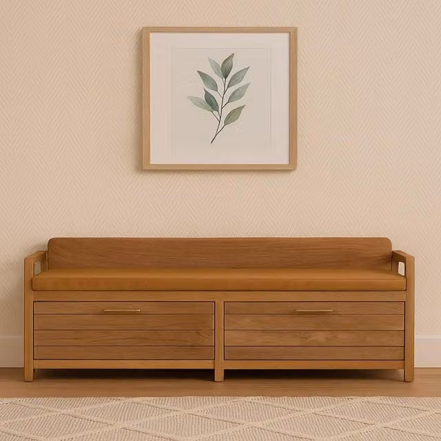 Artisan Furniture Rustic Mango Wood 2 Drawer Storage Bench in Brown