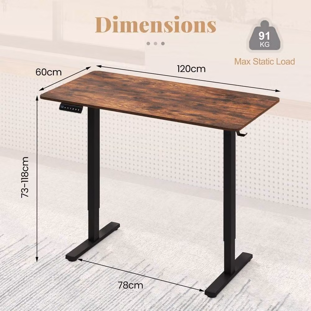 FLAVORA Electric Height Adjustable Office Desk in Brown with Wood Finish, W/D/H: 120 x 60 x 73 cm – 2