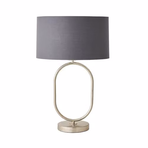 ValueLights Antonia Oval Table Lamp with Charcoal Fabric Drum Shade and Chrome Base, Bulb Included – 1