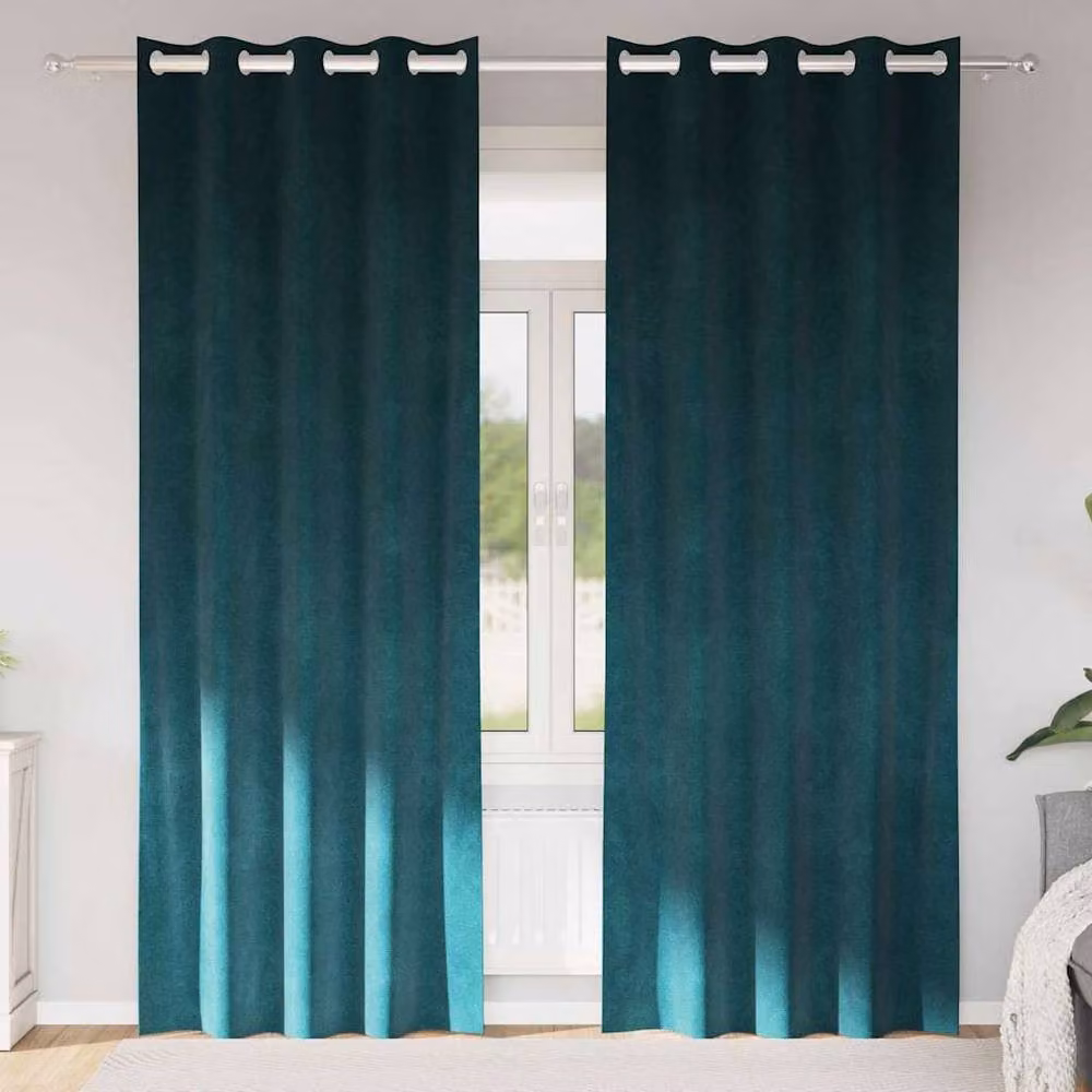 Berkfield Home Green Opaque Polyester Eyelet Curtains, W: 140 cm, H: 260 cm – 2