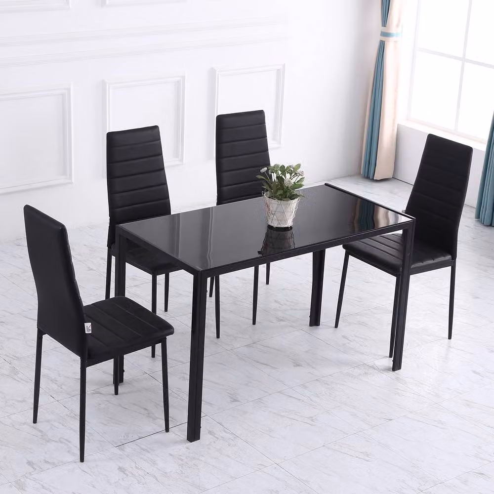 STILVORA Modern Rectangular Dining Table for 4 with Black Glossy Glass Top – 7