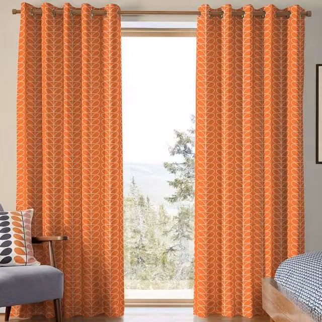 Orla Kiely Linear Stem Made to Measure Blackout Eyelet Curtain Panel in Orange