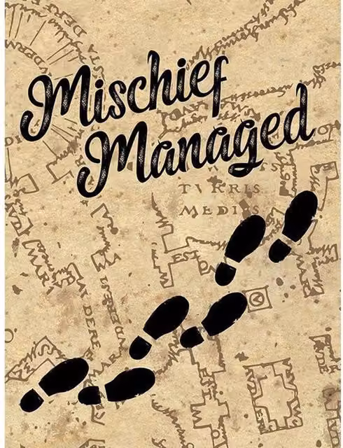 Harry Potter Mischief Managed Vintage Typography Canvas Print in Brown
