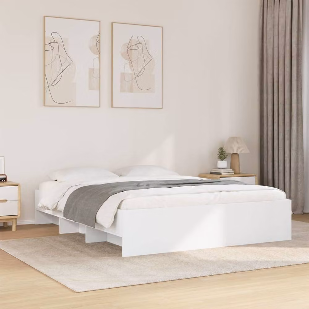 Berkfield Home Durable Engineered Wood Bed Frame in White, W/D/H: 160 x 200 cm – 2