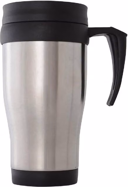 BARGAINS-GALORE Silver Stainless Steel Insulated Double Walled Travel Mug with Lid, 414 ml