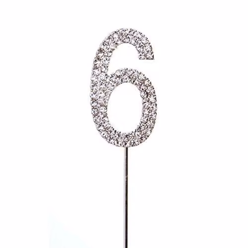 Shatchi Silver Sparkly Diamond Number 6 Cake Topper for Birthday and Anniversary Decorations – 1