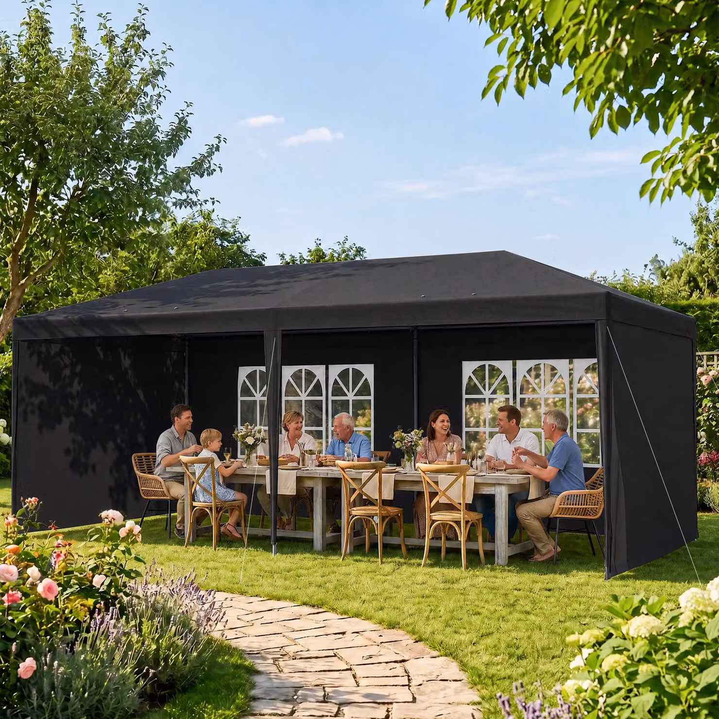 Outsunny Party Tent Gazebo Marquee with Windows and Side Panels, Dark Grey, W: 6 m, D: 3 m, H: 2.55 m – 8
