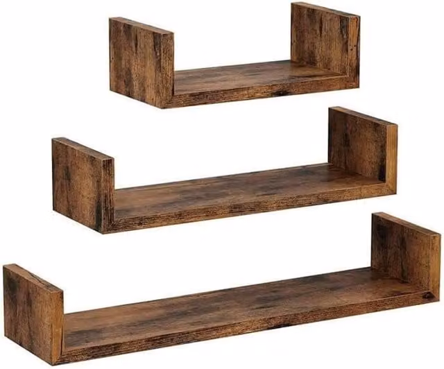 FORGEVIO Rustic Brown U-Shaped Floating Wall Shelf
