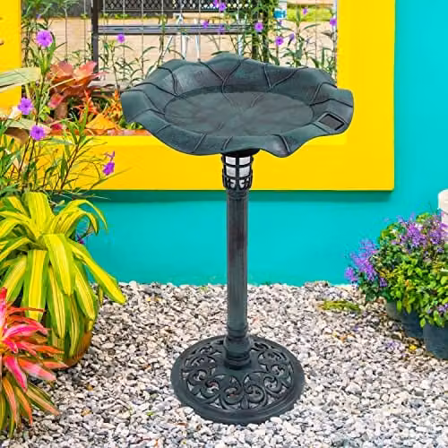 GardenKraft 17430 Bird Bath with Solar Powered Light in Green Verdigris Metal Effect, H 80 cm x W 43 cm x D 43 cm – 5