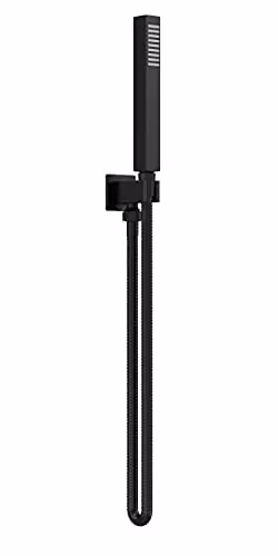 nuie A4264 Modern Square Bathroom Shower Set with Wall Mount Bracket, Flex Hose and Single Function Handset, Matt Black – 1