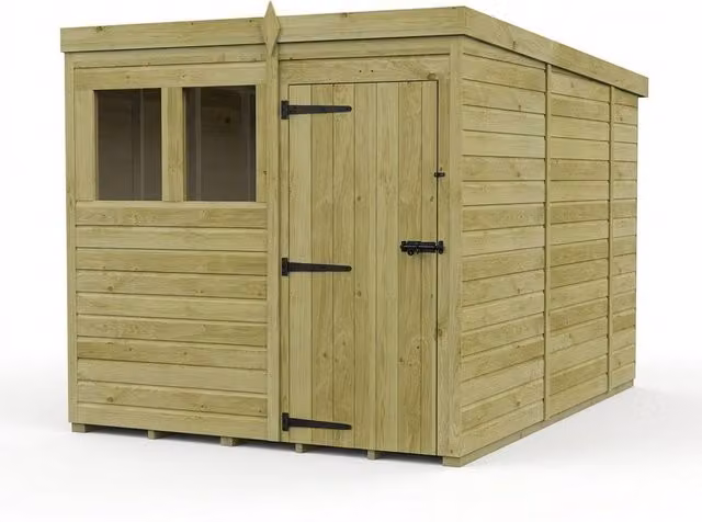 Buttercup Farm Brown Timber Pent Garden Shed with Single Door and Windows, W/D/H: 304.8 x 213.36 x 210 cm – 1