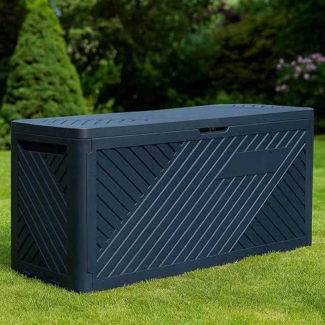 Gr8 Garden 280L Plastic Garden Storage Box with Lid and Castors in Anthracite Grey