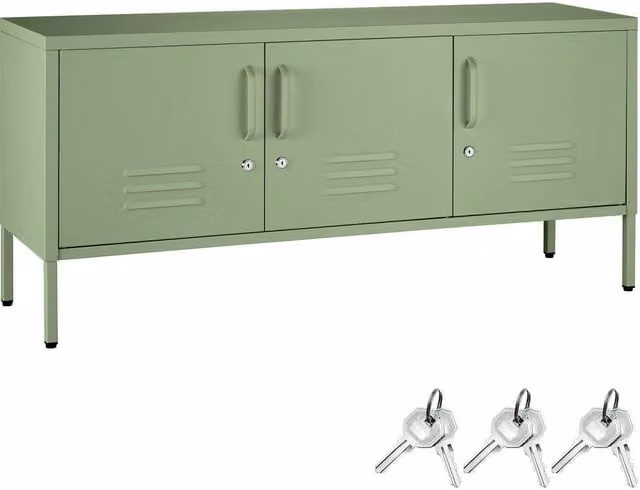 tectake Baker Sideboard in Matt Pale Green with Lockable Doors and Cable Management