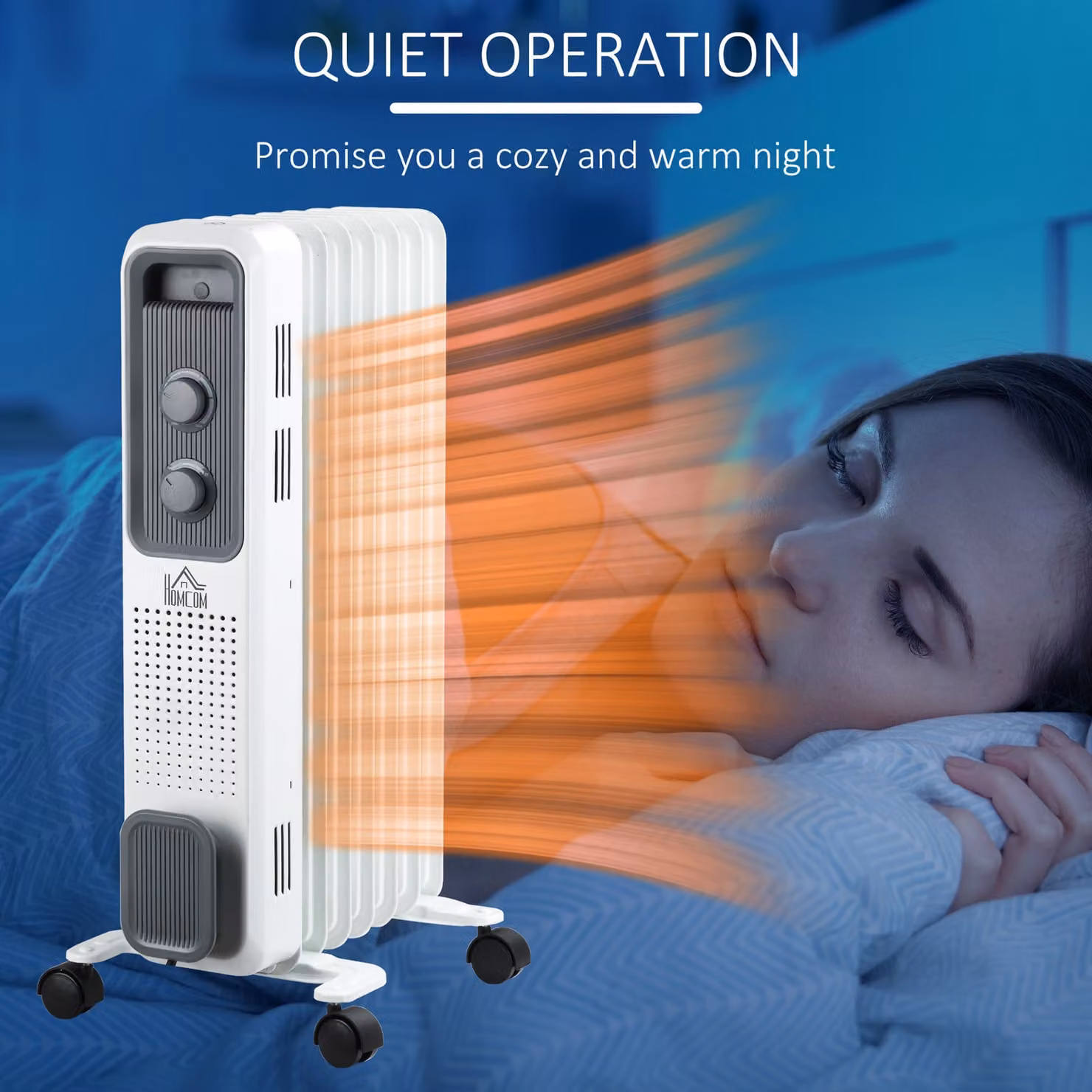 HOMCOM 1500W White Oil Filled Radiator, Portable Freestanding Electric Heater with Adjustable Thermostat and Safety Protection – 3