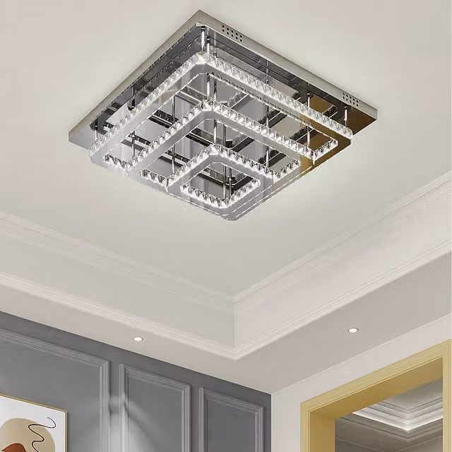 Komore Square Crystal LED Ceiling Light in Silver and Transparent