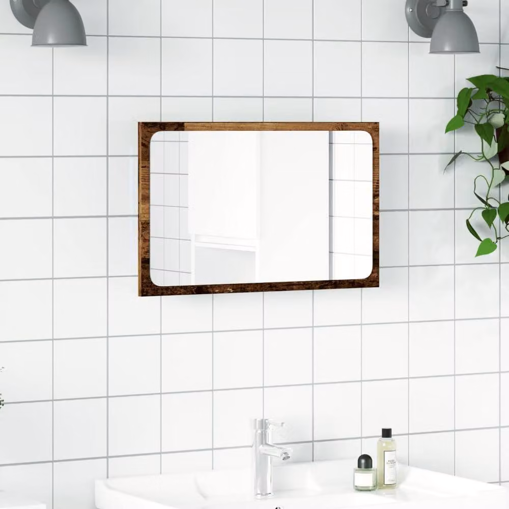 Berkfield Home LED Bathroom Mirror in Brown Old Wood, W/D/H: 60 x 8.5 x 38 cm – 3