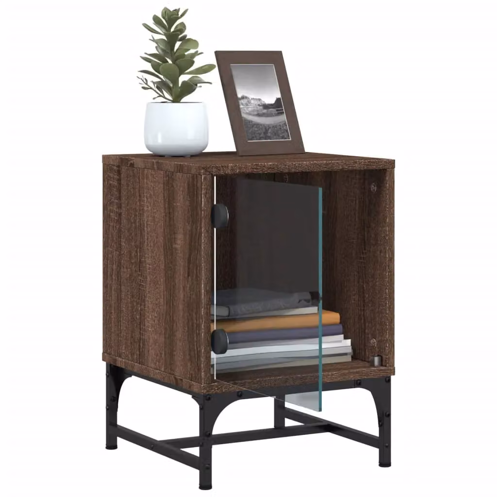 Berkfield Home Bedside Cabinets with Glass Doors, 2 Pack, Brown Oak, W/D/H: 35 x 37 x 50 cm – 4