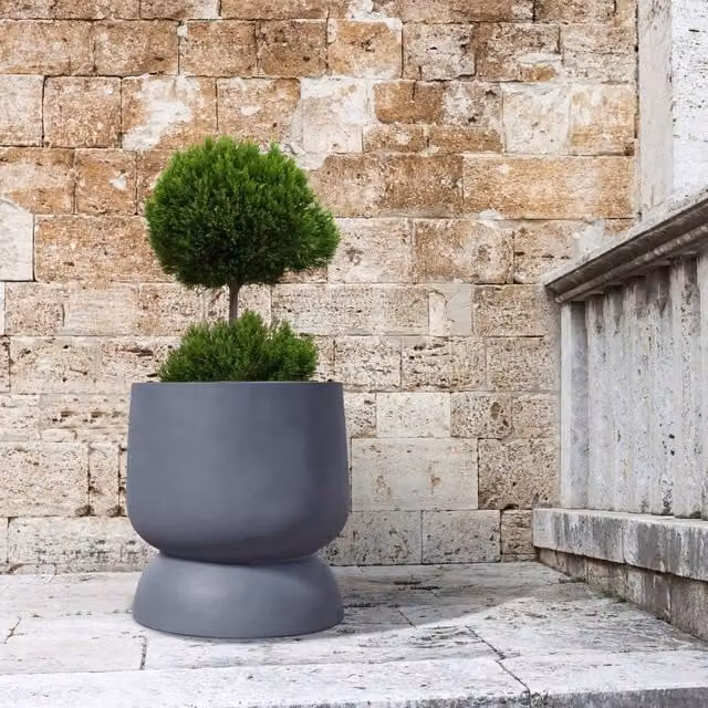 Wyld and Coco Grey Round Concrete Style Weather Resistant Planter Pot – 1