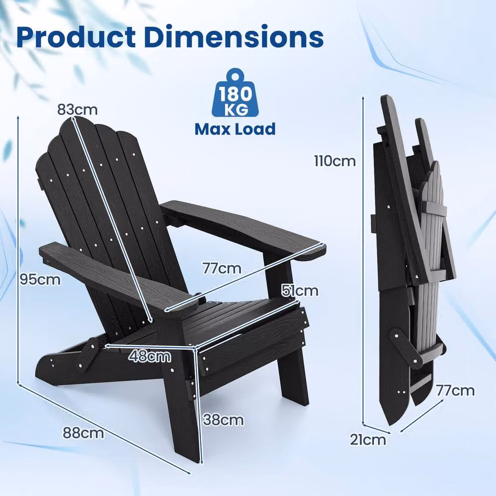 Costway Oversized Folding Adirondack Patio Chair with Armrests in Black – 2