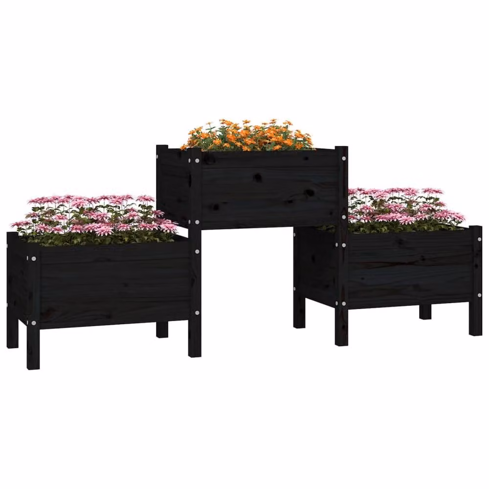 Berkfield Home Black Wooden Raised Bed Planter W: 178.5 cm, D: 44 cm, H: 75 cm – 3