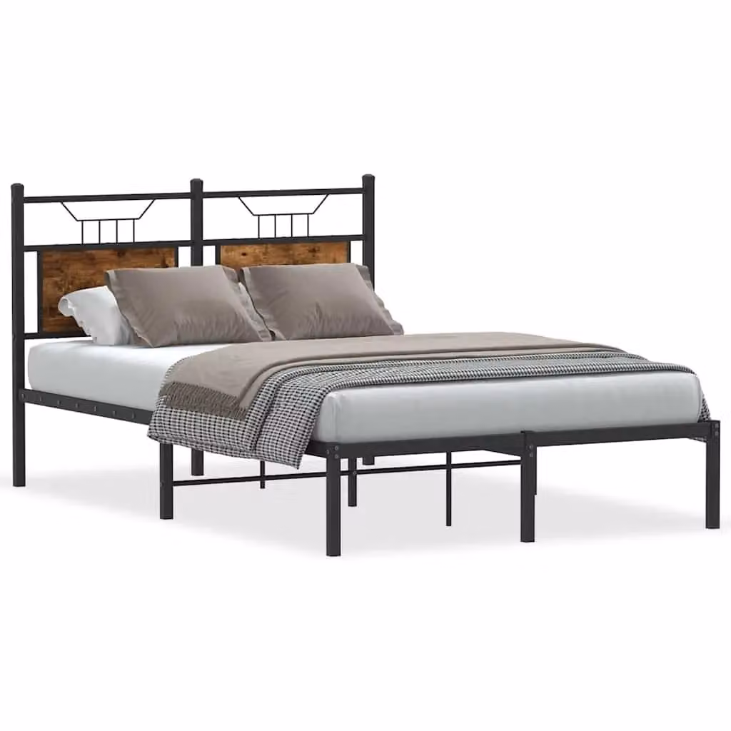 Berkfield Home Small Double Bed Frame in Smoked Oak and Brown Engineered Wood, W/D/H: 120 x 200 cm – 2